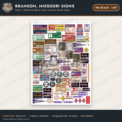 Alpine Railworks 31338HO HO Scale Branson MO Signs - Welcome Signs