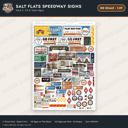 Alpine Railworks 31160HO HO Scale Racing Signs - Salt Flats Speedway