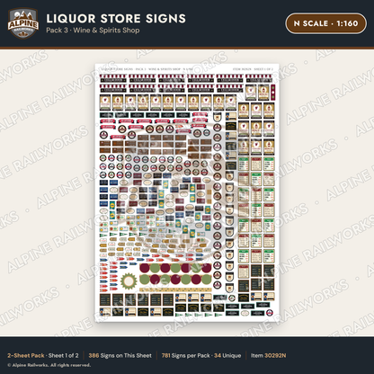 Alpine Railworks 30292N N Scale Liquor Store Signs - Wine