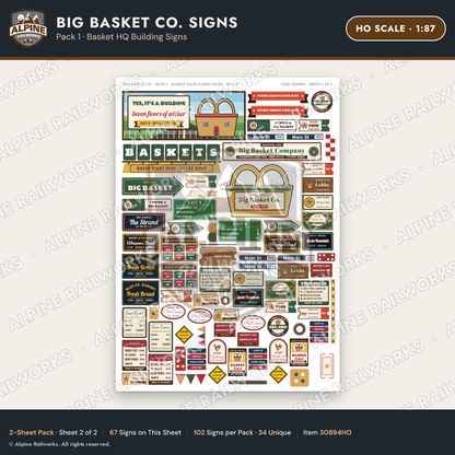 Alpine Railworks 30894HO HO Scale Roadside Signs - Basket Building