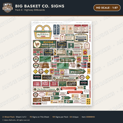 Alpine Railworks 30899HO HO Scale Roadside Signs - Basket Building