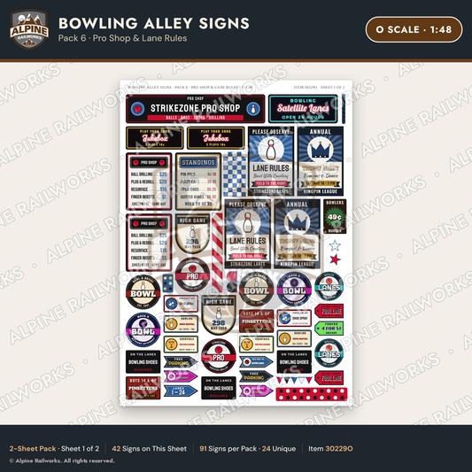Alpine Railworks 30229O O Scale Bowling Alley Signs - Pro Shop