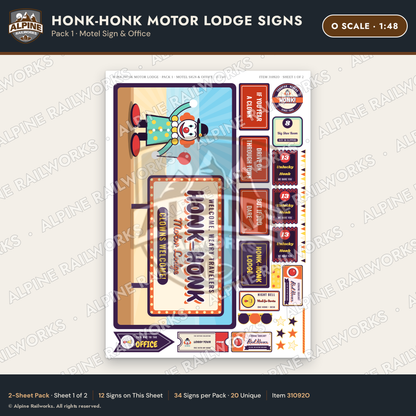 Alpine Railworks 31092O O Scale Roadside Signs - Clown Motel