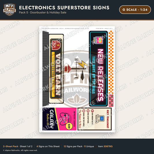 Alpine Railworks 30678G G Scale Electronics Superstore Signs