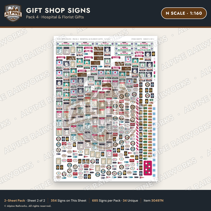 Alpine Railworks 30497N N Scale Gift Shop Signs - Hospital