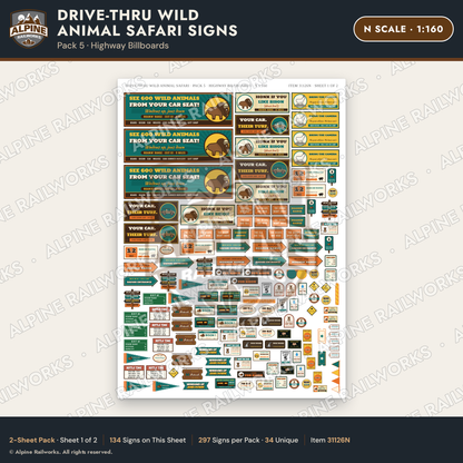 Alpine Railworks 31126N N Scale Roadside Signs - Drive-Thru Safari