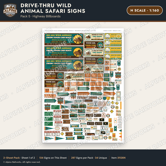 Alpine Railworks 31126N N Scale Roadside Signs - Drive-Thru Safari