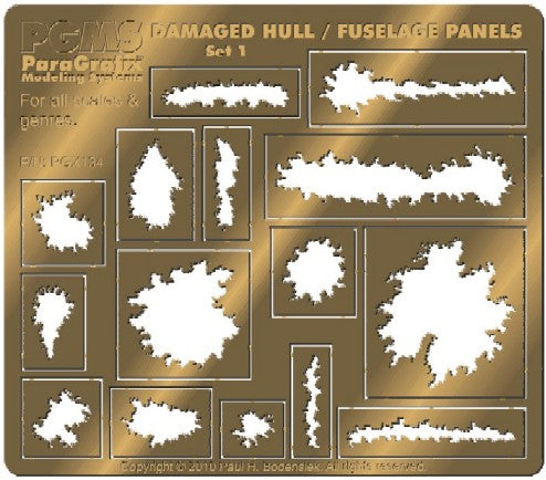 Paragrafix 134 Various Sizes Damaged Hull, Fuselage Panels Photo-Etch Set (15 di