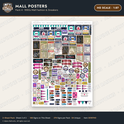 Alpine Railworks 30197HO HO Scale Mall Posters - 1990s Mall Fashion