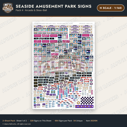Alpine Railworks 30215N N Scale Seaside Amusement Park Signs - Arcade