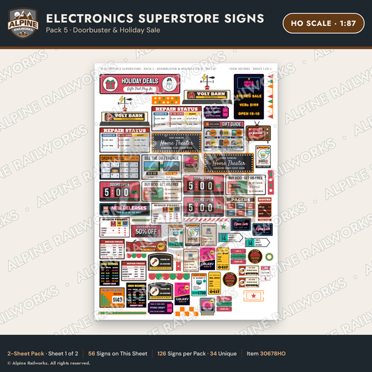 Alpine Railworks 30678HO HO Scale Electronics Superstore Signs