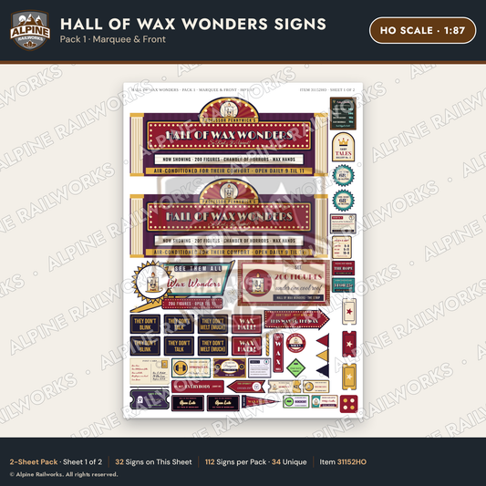 Alpine Railworks 31152HO HO Scale Roadside Signs - Wax Museum