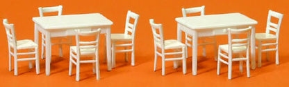 Preiser 17217 HO Scale Table & Chairs 2 Tables & 8 Chairs (white)