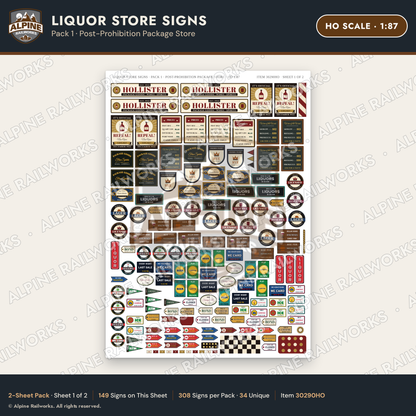 Alpine Railworks 30290HO HO Scale Liquor Store Signs