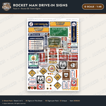 Alpine Railworks 30963O O Scale Roadside Signs - Spaceman Drive-In