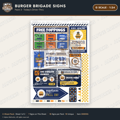 Alpine Railworks 30655G G Scale Fast Food Signs - Burgers