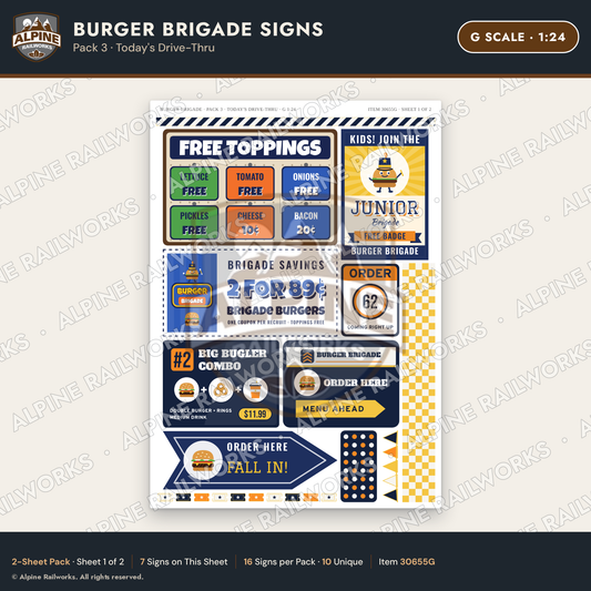 Alpine Railworks 30655G G Scale Fast Food Signs - Burgers