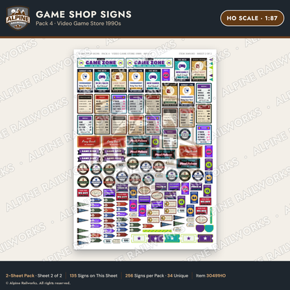Alpine Railworks 30491HO HO Scale Game Shop Signs - Video Game Store