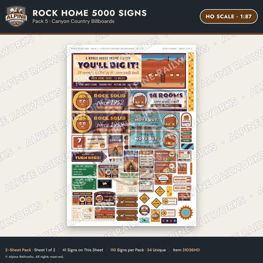 Alpine Railworks 31036HO HO Scale Roadside Signs - Cliff Rock House