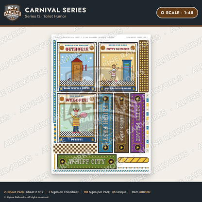 Alpine Railworks 30012O O Scale Carnival Signs - Toilet Humor