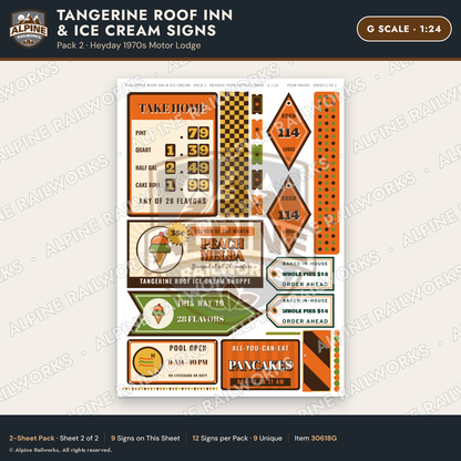 Alpine Railworks 30618G G Scale Restaurant Signs - Orange Roof Diner