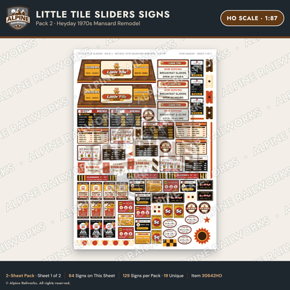 Alpine Railworks 30642HO HO Scale Fast Food Signs - Slider Burgers