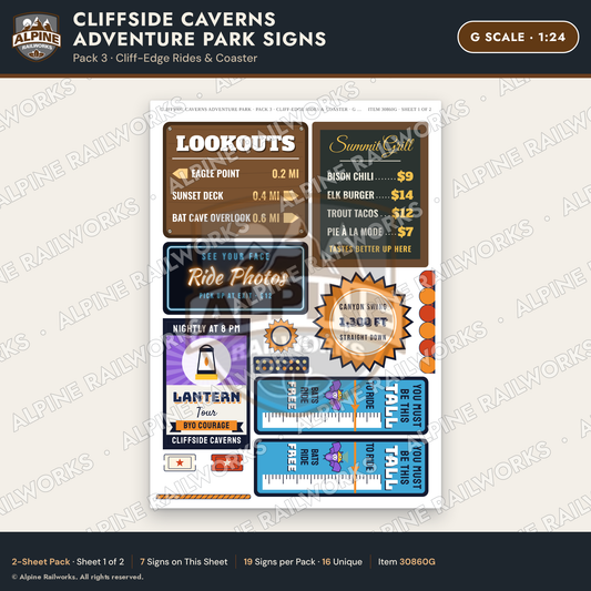 Alpine Railworks 30860G G Scale Roadside Signs - Cave Adventure Park