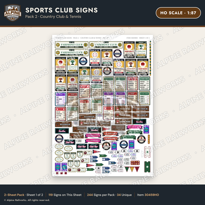 Alpine Railworks 30459HO HO Scale Sports Club Signs - Country Club