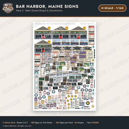 Alpine Railworks 31333N N Scale Bar Harbor ME Signs - Shops