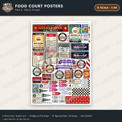 Alpine Railworks 30203O O Scale Food Court Posters - Wok & Teriyaki