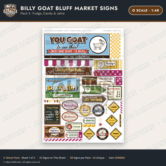 Alpine Railworks 30866O O Scale Roadside Signs - Goats on the Roof