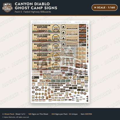 Alpine Railworks 30576N N Scale Roadside Signs - Desert Ghost Town