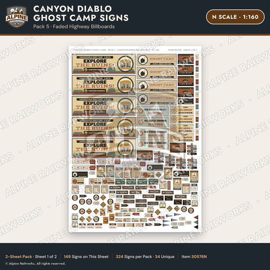 Alpine Railworks 30576N N Scale Roadside Signs - Desert Ghost Town