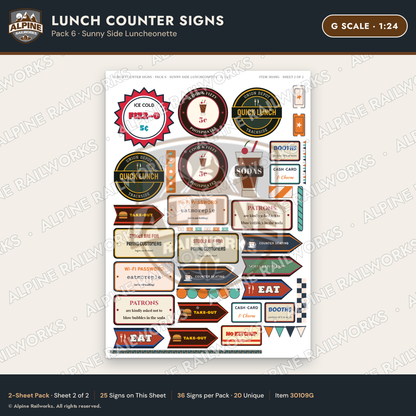 Alpine Railworks 30109G G Scale Lunch Counter Signs