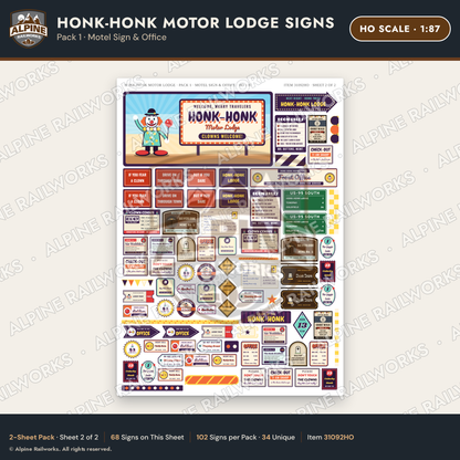 Alpine Railworks 31092HO HO Scale Roadside Signs - Clown Motel