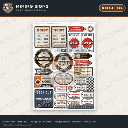 Alpine Railworks 30270G G Scale Mining Signs - Hardrock & Tunnel