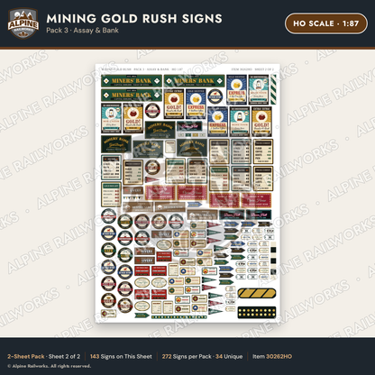 Alpine Railworks 30262HO HO Scale Mining Gold Rush Signs - Assay