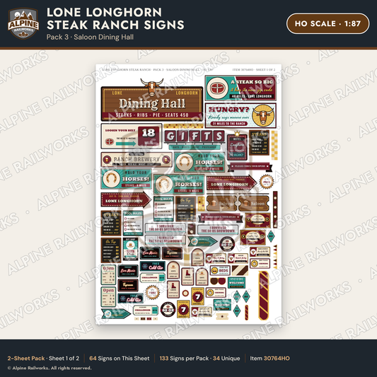 Alpine Railworks 30764HO HO Scale Roadside Signs - Big Steakhouse