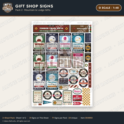Alpine Railworks 30495O O Scale Gift Shop Signs - Mountain