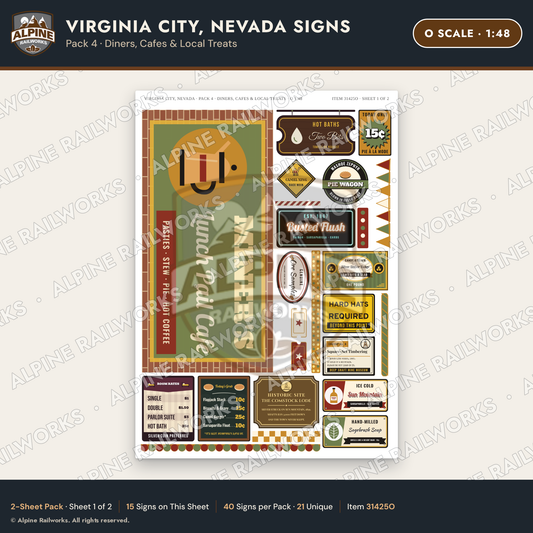 Alpine Railworks 31425O O Scale Virginia City NV Signs - Diners