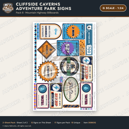 Alpine Railworks 30863G G Scale Roadside Signs - Cave Adventure Park