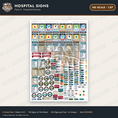 Alpine Railworks 30330HO HO Scale Hospital Signs - Hospital Notices
