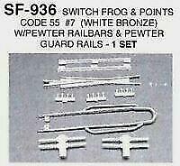 Details West 936 HO Scale Code 55 Switch Frog & Points w/Pewter Guard Rails