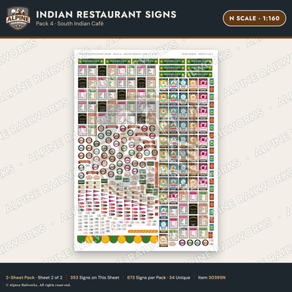 Alpine Railworks 30395N N Scale Indian Restaurant Signs