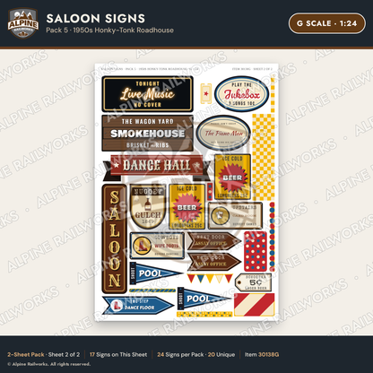 Alpine Railworks 30138G G Scale Saloon Signs - Honky-Tonk Roadhouse