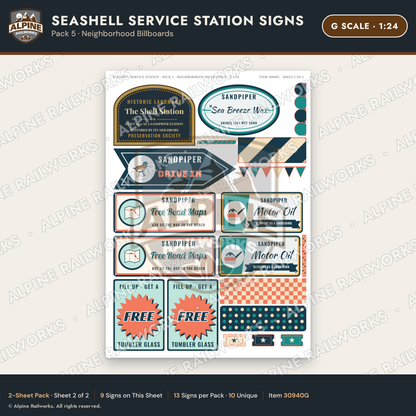 Alpine Railworks 30940G G Scale Roadside Signs - Seashell Gas Station