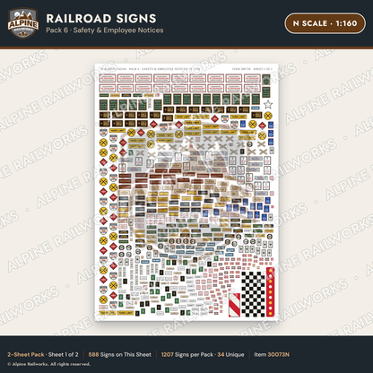 Alpine Railworks 30073N N Scale Railroad Signs - Safety