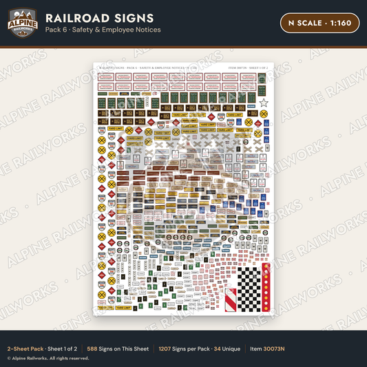 Alpine Railworks 30073N N Scale Railroad Signs - Safety