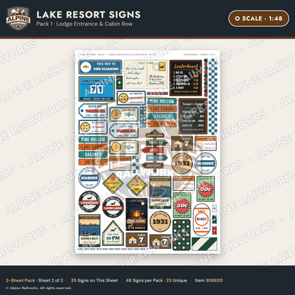 Alpine Railworks 30692O O Scale Lake Resort Signs - Lodge Entrance