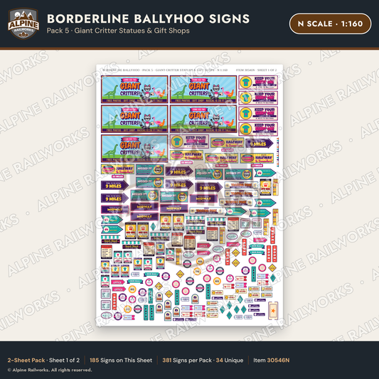 Alpine Railworks 30546N N Scale Roadside Signs - Border Tourist Stop